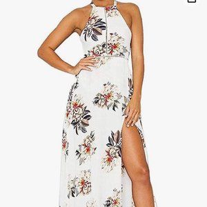 ZESICA Women's 2023 Summer Halter Neck Floral Print Backless Split Maxi Dress
